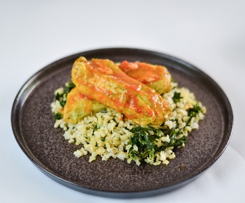 Frango à Parmegiana com Arroz Integral e Espinafre. Congelado